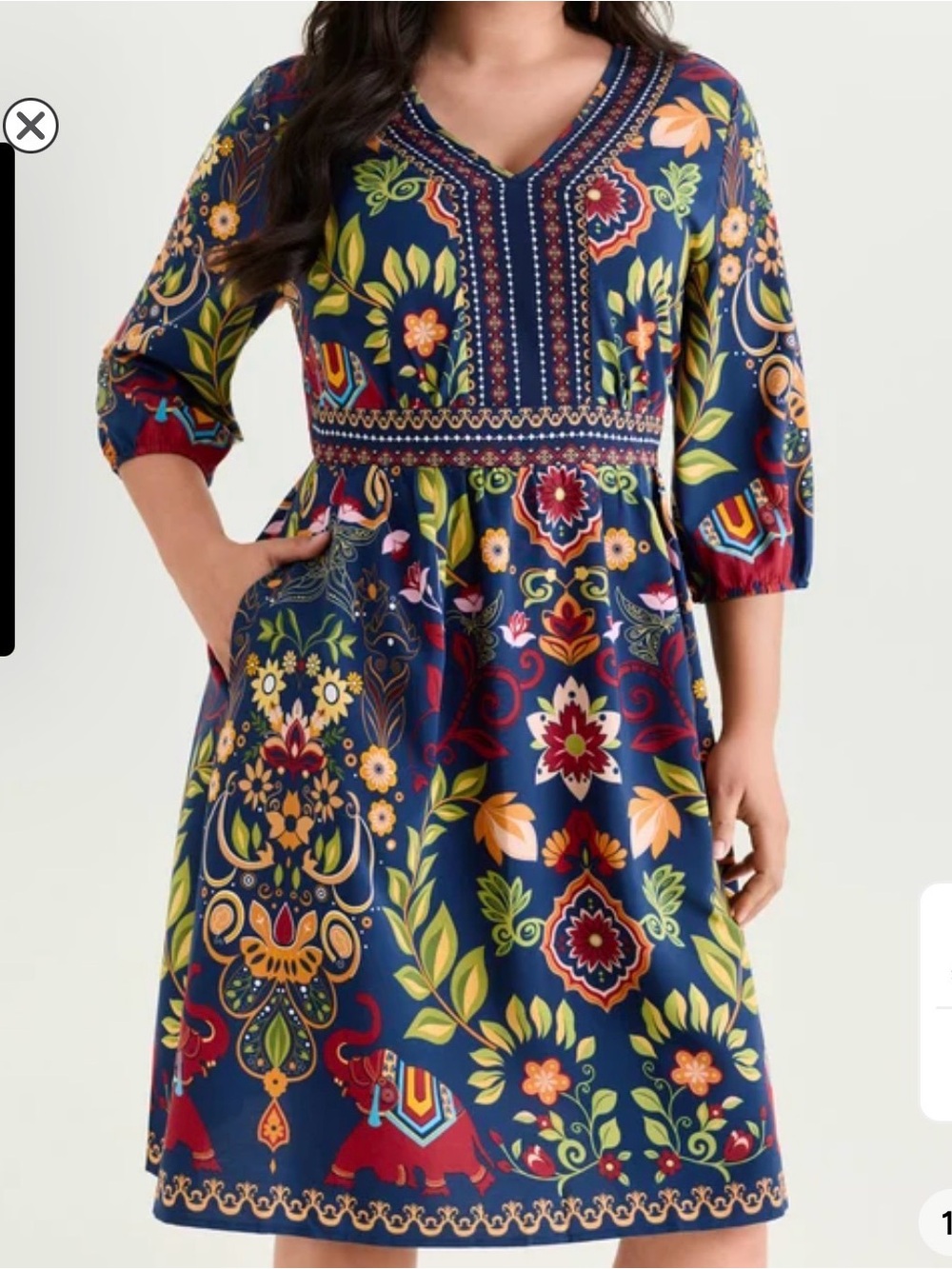BloomChic Navy Floral Midi Dress with Multicolor Print